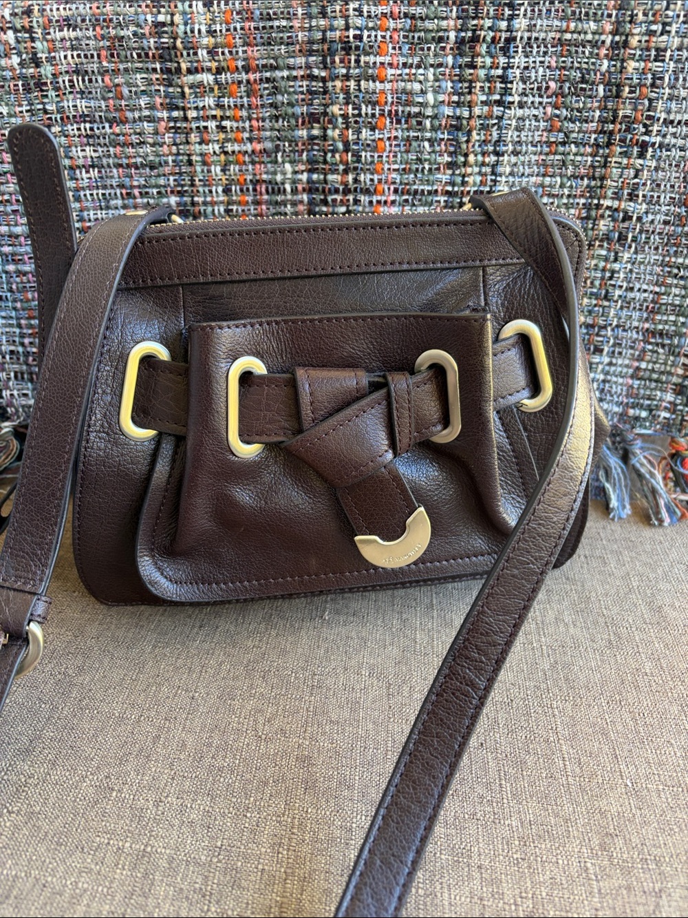 B. Makowski Pebbled Leather Crossybody/Shoulder Bag Y2K Dark Chocolate Boho
